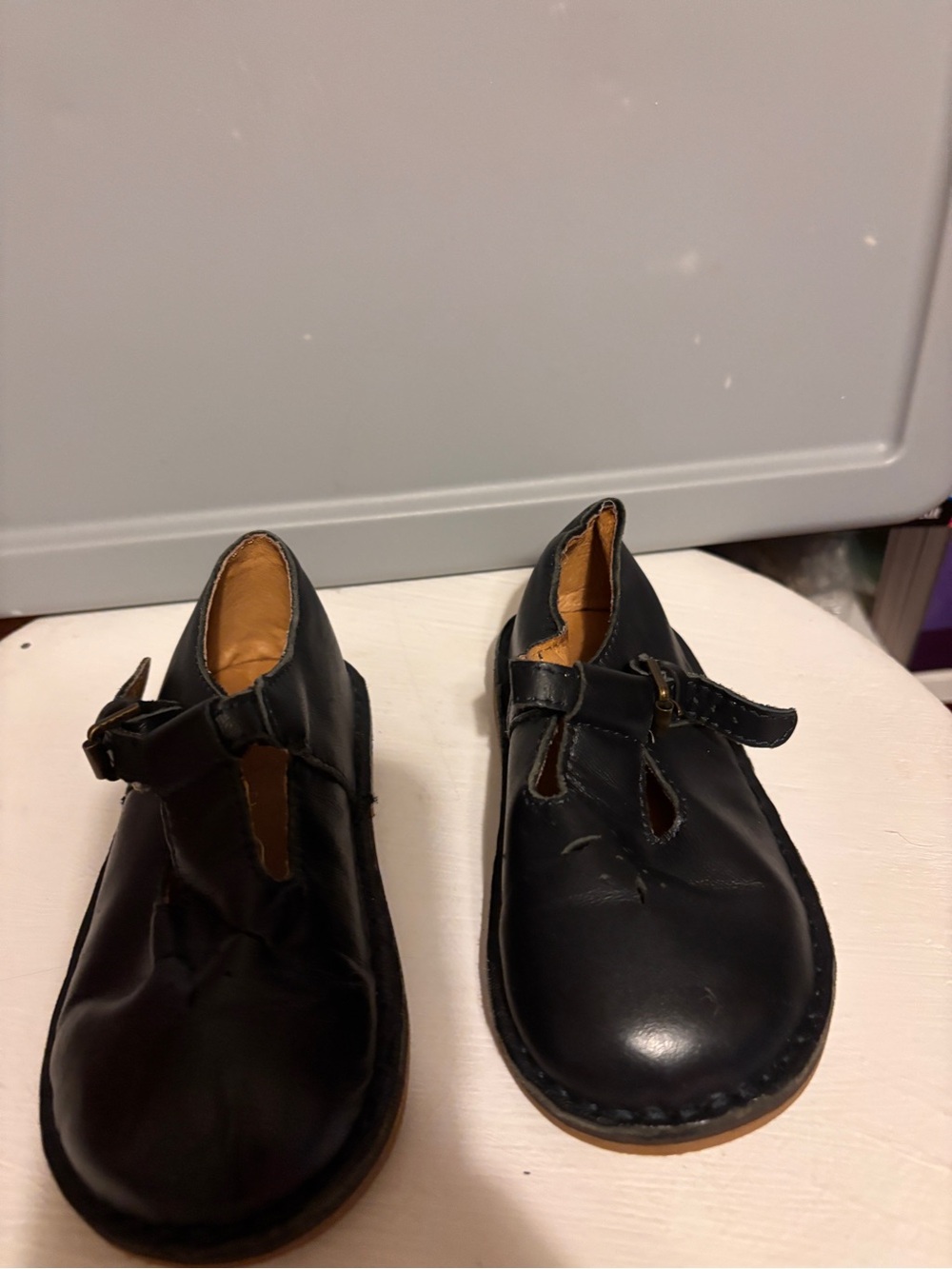 Kids Black Leather T-Strap Shoes